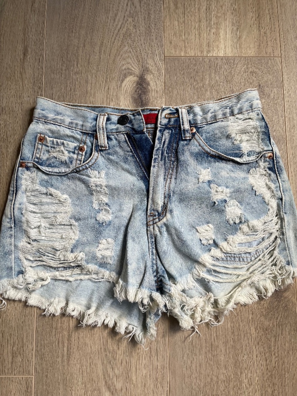 Signature 8 High Rise Heavily Distressed Denim Cutoff Shorts - Size S